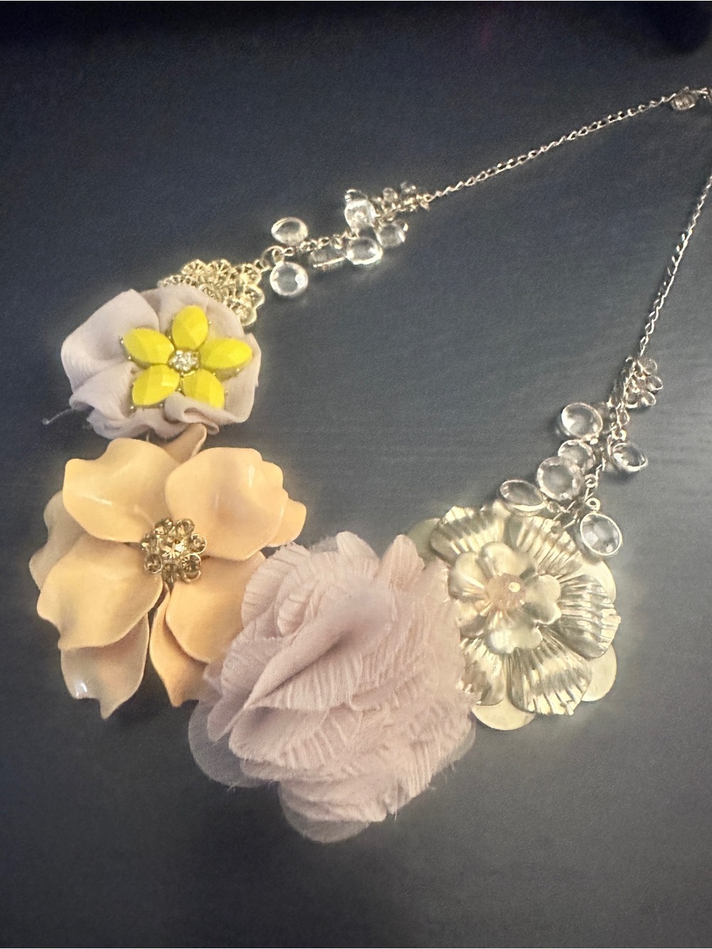 Floral Statement Necklace in Pale Pink and Gold